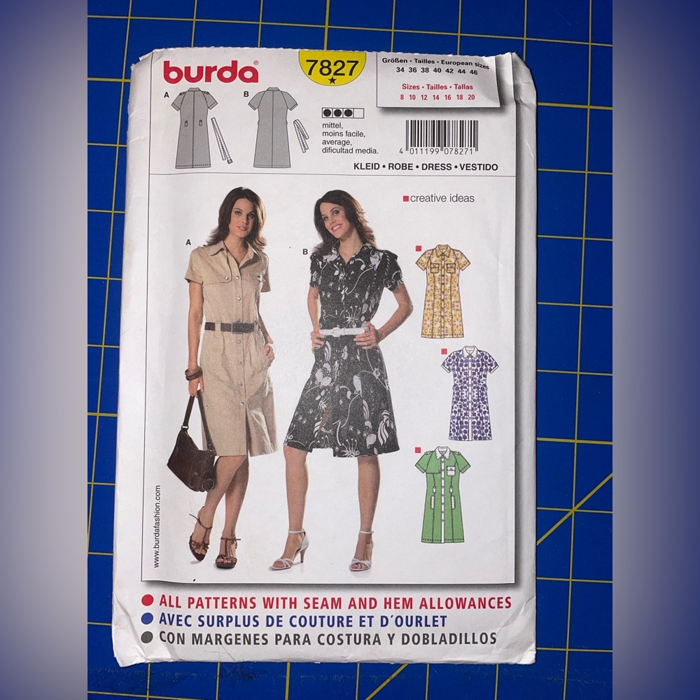 Burda 7827 Shirtdress sewing pattern NEW